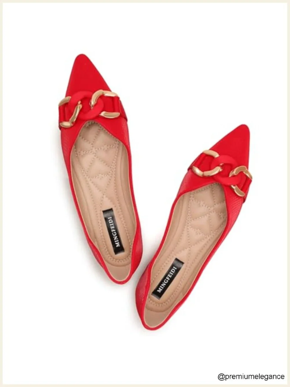 Women's Pointed Toe Ballet Flats with Metal Chain - Breathable, Lightweight